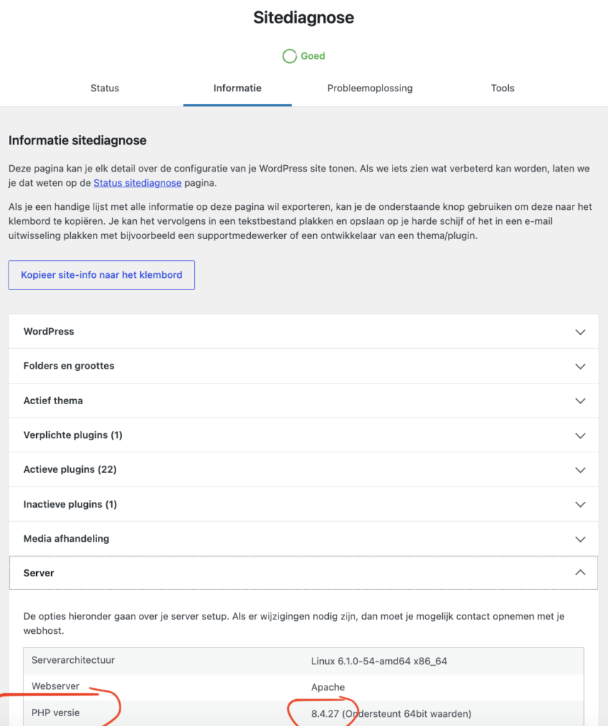 PHP-lek oktober 2026: zo controleer én beveilig je jouw website 1 Wordpress php versie server check